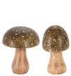 Deko Pilze Olive-Braun Aufsteller Mangoholz Herbst Weihnachten Adventskranz Tischdeko Waldpilze 2-er SET 10cm 1