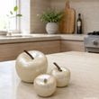 3 Deko Äpfeln aus Keramik Keramikapfel Perlmutt Creme mit glänzender Lasur 4