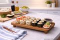 Tischpodest Akazienholz Serviertablett mit 4 Füßen - Holzbrett Serviertablett Wurstplatte Käseplatte Sushi 3