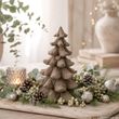Deko Tannenbaum Taupe Braun – Weihnachtsfigur aus Polyresin mit Flocken-Finish 2