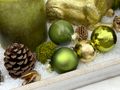 Adventskranz Grün Gold  40 cm länglich, künstlich Weihnachten Adventsgesteck Deko Adventstablett Komplett SET 6