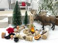 Wichtel Zubehör Miniatur Feuerstelle mit LED Lagerfeuer Kessel Tannenbaum Schnee  5