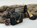 Pumps High Heels Weihnachtskugel Glas Christbaumschmuck Deko Weihnachten Anhänger Schwarz Glitzer Gold  4