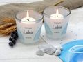 Windlichter personalisierbar mit Anlass, Namen und Datum, Holzfische, Servietten Deko für Kommunion, Taufe oder Geburtstag 6