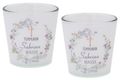 Personalisierte Windlichter Banderole Kreuz & Blumenkranz - Kommunion Taufe Konfirmation Tischdeko 7,5cm H 1