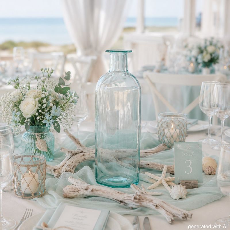 Deko Vase aus Glas Hellblau Türkis – Dekoflasche schmal – Tischdeko Hochzeit, Geburtstag, Maritim – 20,5 cm