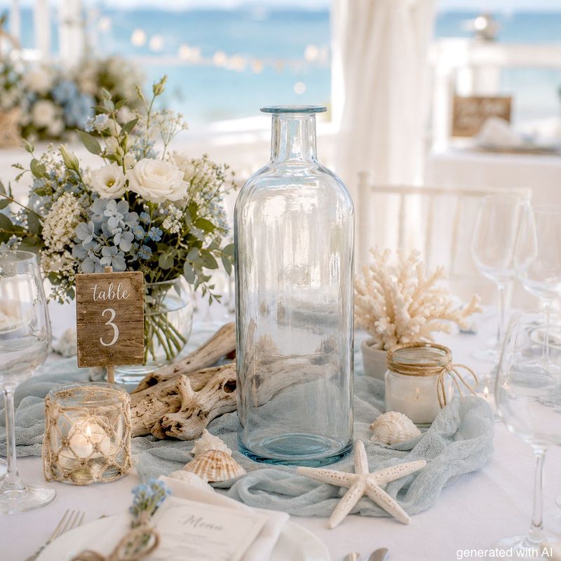 Deko Vase aus Glas Blau – Dekoflasche schmal – Tischdeko Hochzeit, Geburtstag, Maritim – 20,5 cm