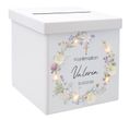 Personalisierte Briefbox Kommunion, Taufe & Konfirmation – Geschenkbox mit Blumenkranz, Kreuz & Licht 20×20×20 cm 4
