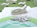 Tischdeko Mint Grün Salbei Weiß Fisch SET Kommunion Konfirmation 20 Personen 4