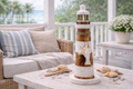 Deko Leuchtturm Holz - Weiß Braun - maritime Dekorationen für Wintergarten, Wohnzimmer, Flur oder Badezimmer 4
