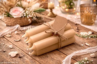 Stabkerzen Sand Beige Kerzen 12 cm 6 Stück Hochzeit Tischdeko Geburtstag Party