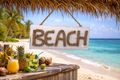 Maritimes Deko Schild BEACH aus Holz – im weiß gewischten Used Look - zum Aufhängen  2