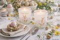 Windlicht Banderole Frohe Ostern Hase im Osterkorb auf Frühlingswiese Tischdeko Votivglas 7,5 cm H 3
