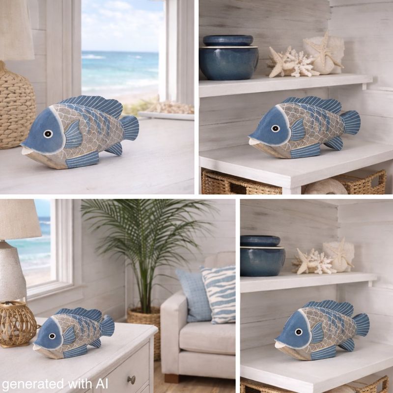Maritim Deko Fische Figuren Holz Blau Grau zum Hinstellen Sommer Maritim 3-er SET