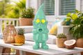 Gartenzwerg modern mit Herz Grün – Deko Gartenfigur mit gelber Brille Balkon Terrasse 2