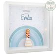 Personalisierter Holz Bilderrahmen Regenbogen Blau Mädchen LED Lichterkette Konfirmation Kommunion Geschenk 1