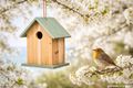 Vogelhaus Holz Mintgrün Vogelhäuschen zum Aufhängen in Garten, Baum, für Balkon und Veranda 3