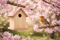 Vogelhaus aus Holz Nistkasten Natur mit Rosa Boden und Dach, zum Aufhängen 4