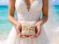 Strand Hochzeit Ringkissen mit Seestern, maritimes Trauring Kissen aus Leinen für Eheringe 2