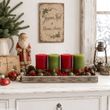 4 Adventskerzen Kerzen Rot Grün - Handverziert Holzdeko Schneeflocke Tanne 3