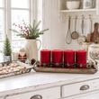 4 Adventskerzen Kerzen Rot Handverziert Holzdeko - Deko Advent Tischdeko 3