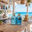 2 Maritime Glasvasen Blau mit Muschel oder Seestern in Antik-Silber-Optik 4