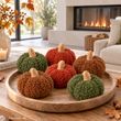 Herbst Deko 6 Kürbisse im Set in Terrakotta Orange, Grün & Braun Ø 8cm 3