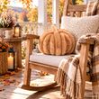 Herbst Deko 3D Kürbis in Karamell als Kissen für Sofa, Sessel, Bett & Boden  3