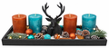 Adventsgesteck Weihnachten Tablett Holz Schwarz Hirsch Kerzen Braun Petrol 40cm 1