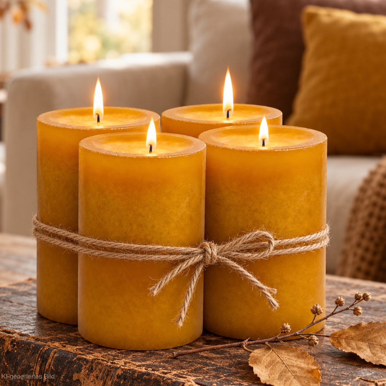 4 Stumpenkerzen Kerzen Tischdeko Herbst Deko Adventskerzen Natur Orange