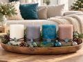 Adventskerzen Kerzen Creme Grau Blau Braun Schneeflocke Baum Hirsch Stern Hellblau 9x6cm 4 Stück 3