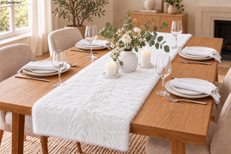 Tischläufer Weiß 100% Polyester Tischdecke Plüschrolle Uni 250 x 28 cm