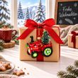 Christbaumschmuck Deko Hänger Glas Traktor in Rot mit Tannenbaum  3