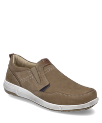 Der Slipper in taupe-kombi ist aus weichem Material gefertigt und zeigt einen dezenten hellen Kontrast an der Sohle. Besondere Merkmale sind der bequeme Gummizug-Verschluss und die dekorativen Nähte die dem Schuh eine stilvolle Optik verleihen.