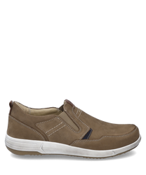 Der Slipper in taupe-kombi ist aus weichem Material gefertigt und zeigt einen dezenten hellen Kontrast an der Sohle. Besondere Merkmale sind der bequeme Gummizug-Verschluss und die dekorativen Nähte die dem Schuh eine stilvolle Optik verleihen.