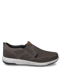 A slip-on in asphalt combination color made of smooth material with elastic band closure. The shoe features a light sole and subtle decorative stitching for a sporty-elegant look.