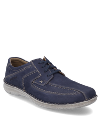 La scarpa è di colore Ocean e presenta una chiusura con lacci. La tomaia è realizzata in pelle liscia con cuciture decorative e un design semplice e moderno.