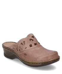 Il clog in pelle marrone è dotato di una comoda chiusura con elastico. I tagli distintivi e una suola ben strutturata gli conferiscono un aspetto unico.