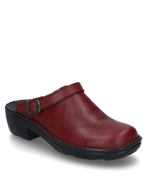 Der Clog in der Farbe Hibiscus ist aus glattem Leder gefertigt und besitzt einen praktischen Schnallenverschluss. Der Schuh kombiniert Komfort mit stilvollem Design und ist ideal für den täglichen Gebrauch.