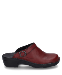 Der Clog in der Farbe Hibiscus ist aus glattem Leder gefertigt und besitzt einen praktischen Schnallenverschluss. Der Schuh kombiniert Komfort mit stilvollem Design und ist ideal für den täglichen Gebrauch.