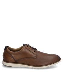 La chaussure demi-saison de couleur camel combinée est en cuir lisse avec une fine perforation à l'avant. Elle dispose d'un laçage discret et d'une semelle en caoutchouc claire qui lui confère un look moderne.