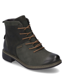 The ankle boot in the color fir is made of high-quality leather and features a practical zipper on the side. The shoe has a sturdy sole and brown laces that provide a classic look.