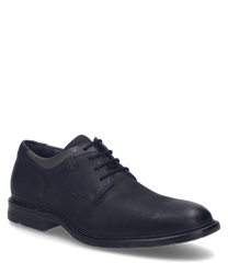 Der Halbschuh in schwarz-kombi präsentiert sich mit einem klassischen Schnürverschluss und einer glatten Lederoberfläche. Das schlichte Design wird durch dezente Nähte und eine robuste Sohle ergänzt.