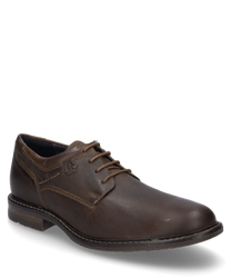 De halfhoge schoen in camel-combinatiekleur is gemaakt van glad leer en heeft een klassieke vetersluiting. Hij kenmerkt zich door een robuuste zool en discrete sierstiksels.