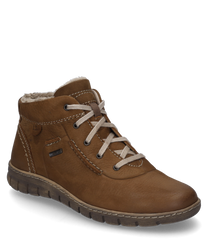 La bota en combinación de color cognac presenta un robusto cordón y está hecha de cuero de alta calidad con costuras decorativas llamativas. El zapato cuenta con un suave forro interior que proporciona comodidad adicional.