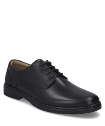 The shoe is made of black leather and features a classic lacing. The simple design is complemented by fine stitching and a sturdy sole giving the shoe an elegant look.