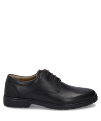 The shoe is made of black leather and features a classic lacing. The simple design is complemented by fine stitching and a sturdy sole giving the shoe an elegant look.