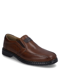 Der Slipper in cognac-kombi zeigt ein elegantes Design mit glattem Leder und hellen Nähten. Der Gummizug sorgt für leichtes Anziehen und einen bequemen Sitz.