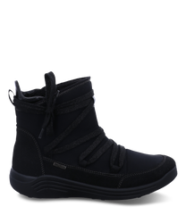 Bottines noires en tissu synthétique dotées d'une fermeture éclair latérale pour un enfilage facile. Les lacets décoratifs ajoutent un style moderne et un confort optimal.
