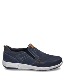 The slipper in blue-combination impresses with its elegant design and practical elastic closure. The shoe features a sturdy sole and contrasting seams that provide a sporty look.
